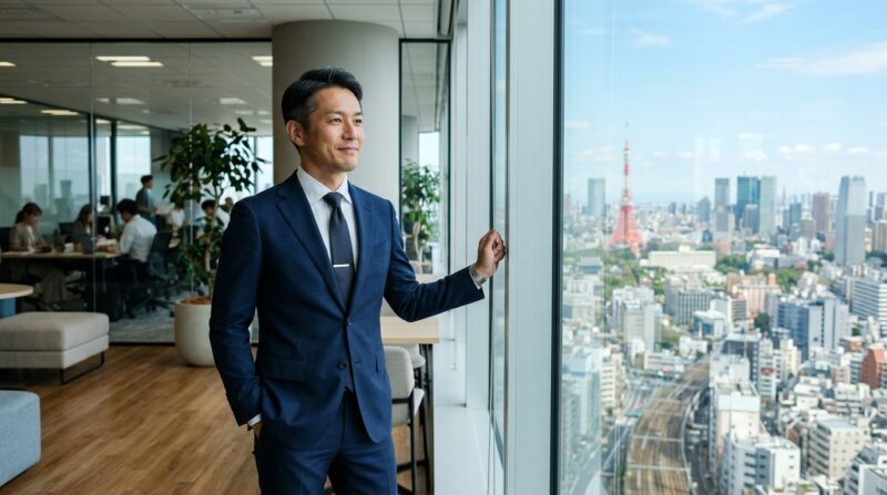 将来を見据えて前を向く40代のビジネスマン