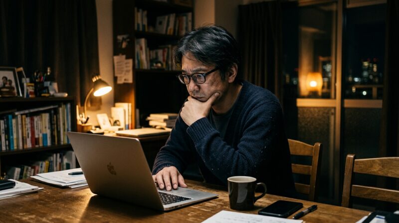 40代男性が転職に悩みながら求人を探している様子