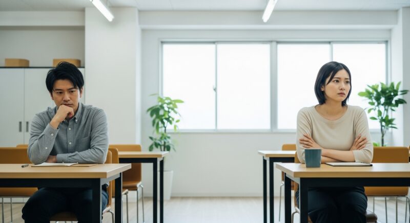 30代でキャリアや将来に不安を感じる男女のイメージ