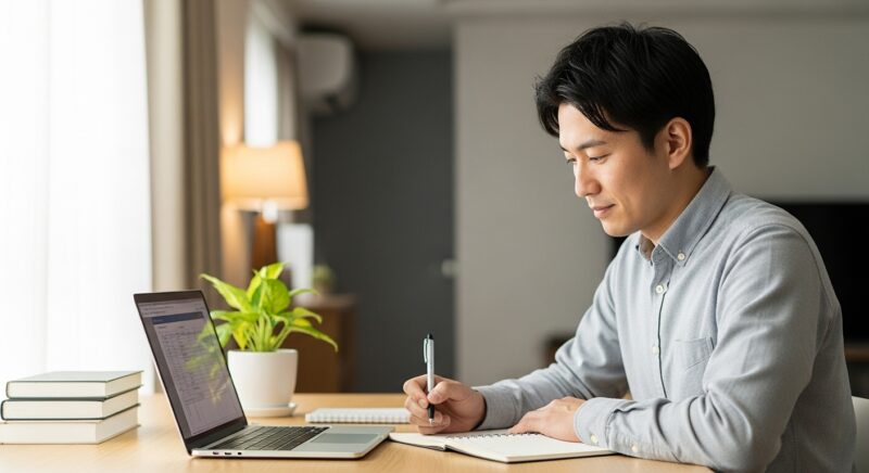 転職に向けて準備を進める30代男性の様子