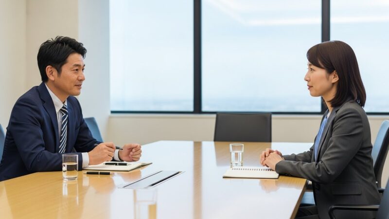 30代の転職における給与交渉について話し合う日本人ビジネスパーソン