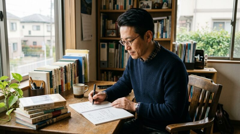 40代男性がブランク期間中に学び直しをしている様子