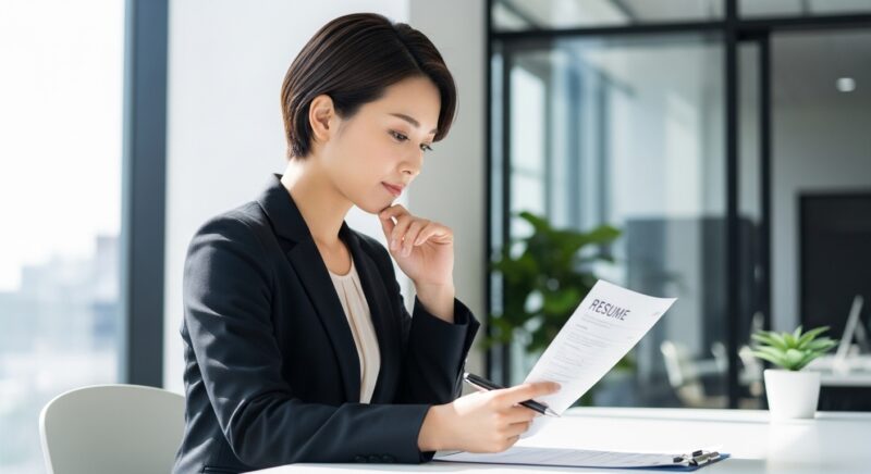 職務経歴書の空白期間を確認する採用担当者の様子