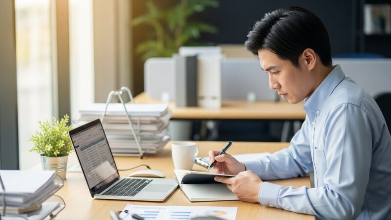 年収アップを目指し転職準備やキャリア計画を進める30代の日本人