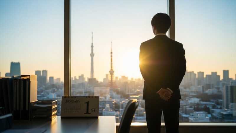 年明けに向けて前向きに行動を始める若手社会人の後ろ姿