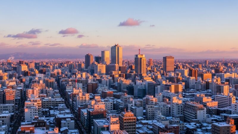 新しいスタートを感じさせる冬の朝の街並みイメージ