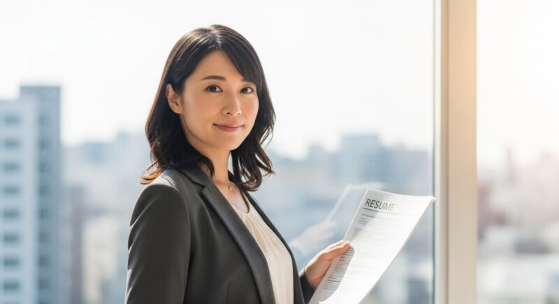 書類選考突破を目指して職務経歴書を手に前向きな気持ちになる女性のイメージ画像