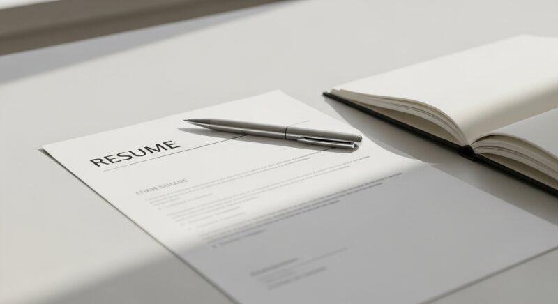 デスクに置かれた職務経歴書とペンのイメージ