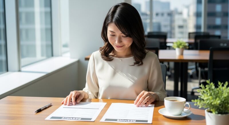 書き方の違いによって職務経歴書の印象が変わることに気づく女性のイメージ画像