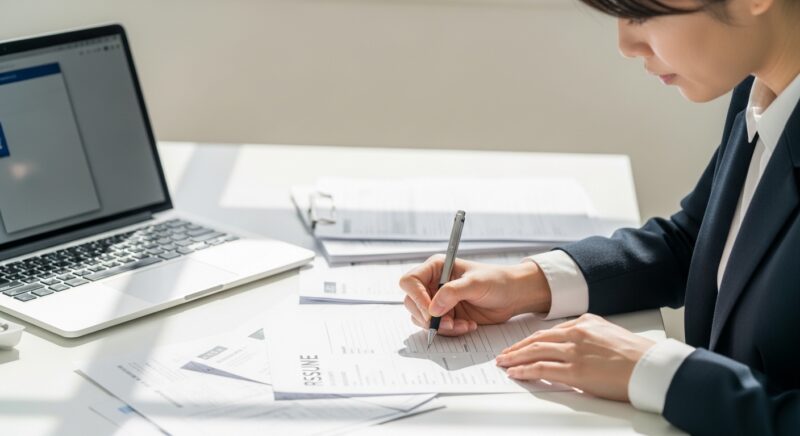 空白期間の書き方を整理しながら職務経歴書を書く様子