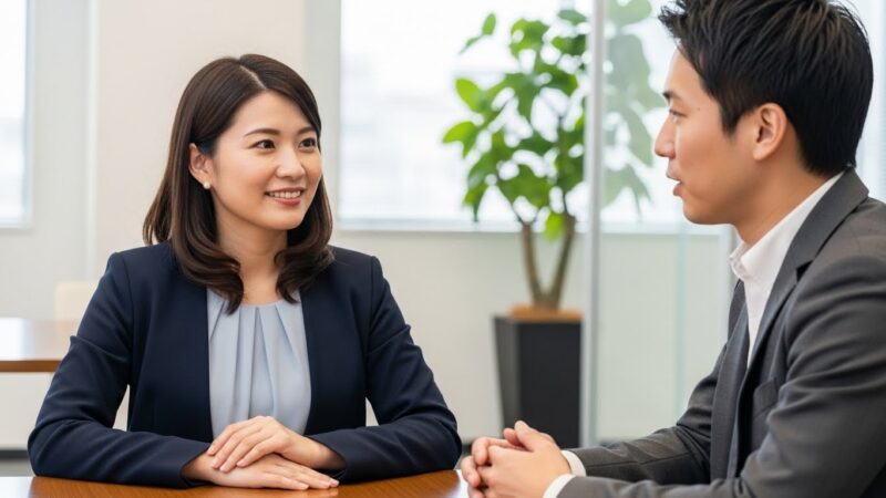 転職エージェントとキャリア相談をする30代日本人男性