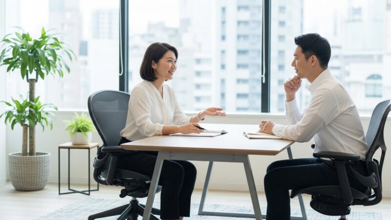 転職エージェントに相談しながら給与交渉や年収アップを検討する30代の求職者