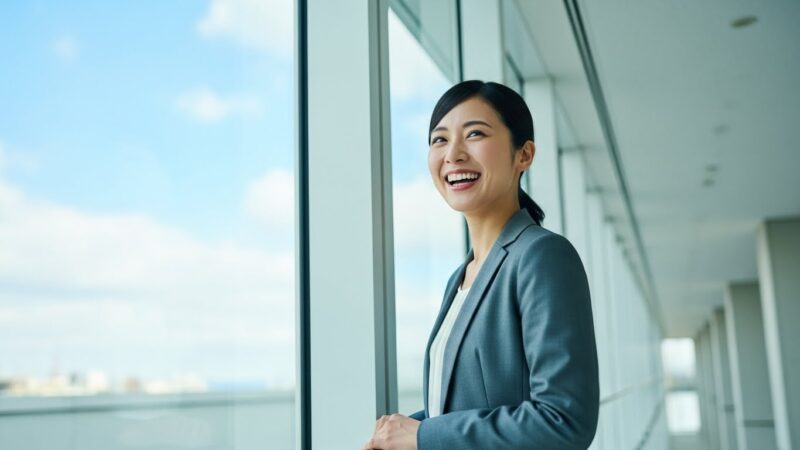 転職活動の計画を立て終え、自信を持って新しいキャリアへ踏み出そうとする日本人女性