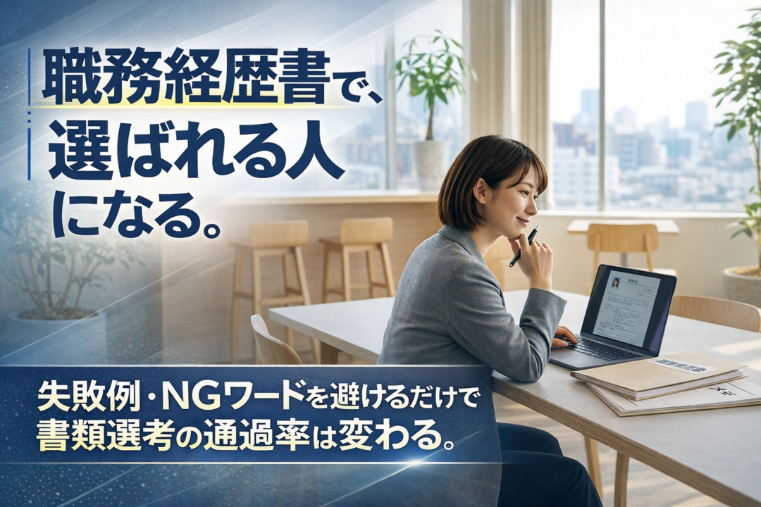 株式会社リオルサの転職エージェントが解説する職務経歴書対策を考える求職者のイメージ。書類選考突破を目指すビジネスシーン。